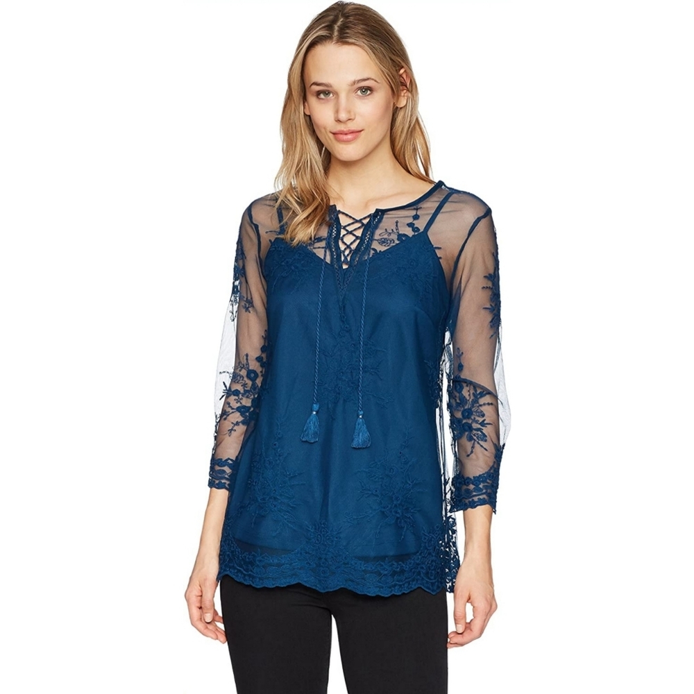 VINTAGE AMERICA BLUES | Mesh‎ Embroidered Top | S